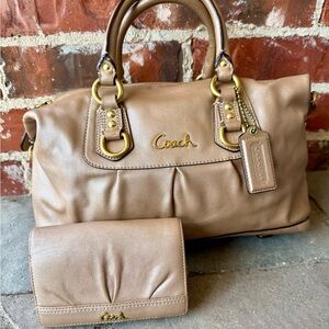 Coach Ashley Shimmery soft leather convertible Satchel Handbag & Wallet Set 2011